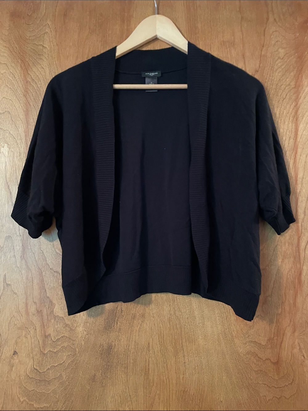 Ann Taylor Black Short-Sleeve Open-Front Shrug Sweater, XL